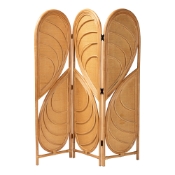 bali & pari Kiyoko Natural Rattan Room Divider - Handwoven Wicker Tri-Fold Decorative Privacy Screen with Woven Leaf Motif